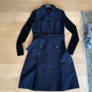 Paule Ka navy with black wools ribbed sleeves dress - 4